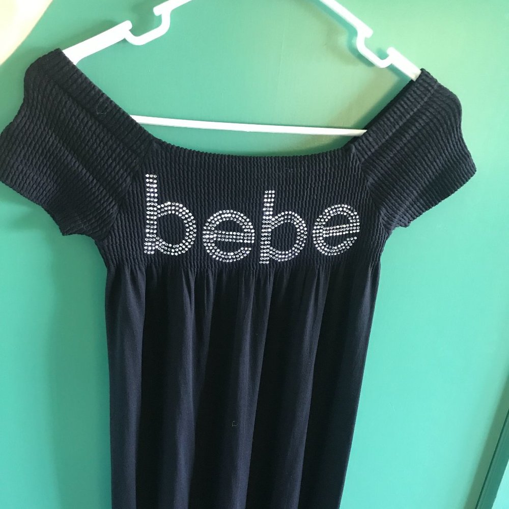 Black Bebe logo dress Swarovski Rhinestones
